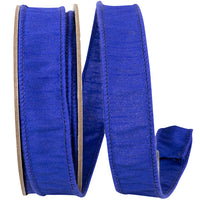 Cobalt 1 Inch Dupioni Sumptuous Wired Edge Ribbon for Wreaths & Bows