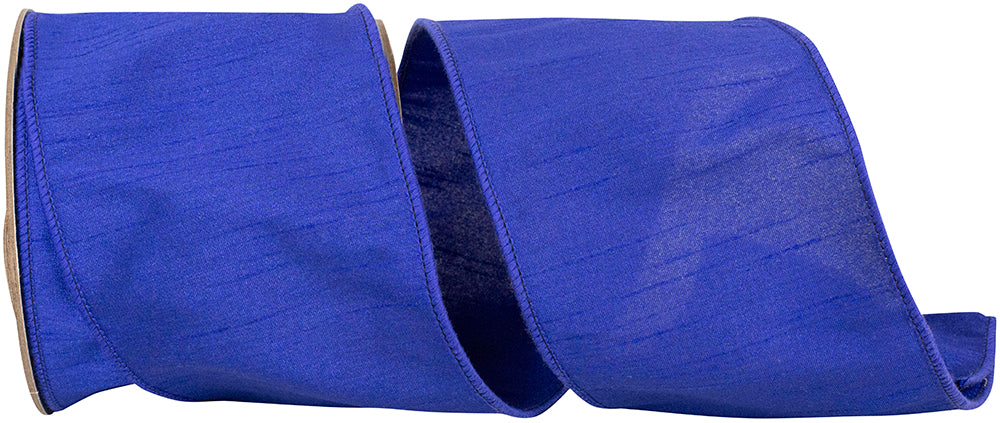Cobalt 4 Inch Dupioni Sumptuous Wired Edge Ribbon for Wreaths & Bows
