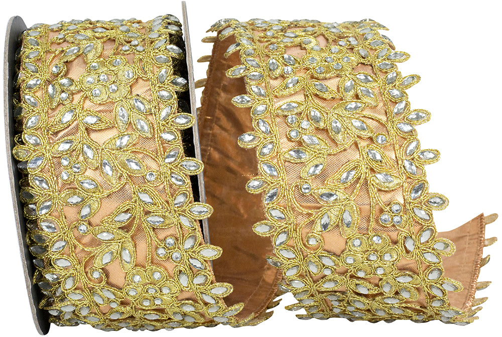 Gold Dupioni Backed Wired Edge Ribbon 2-1/2 Inch for Bows