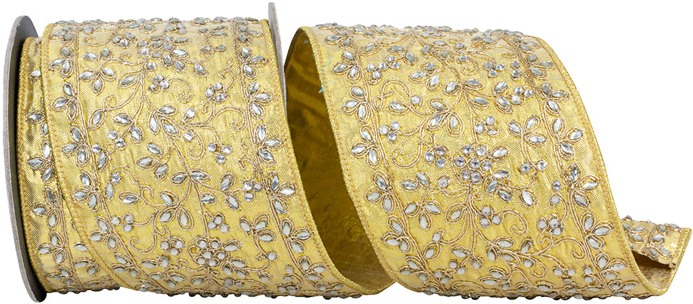 Gold 4 Inch Wired Edge Metallic Ribbon for Wreaths and Bows