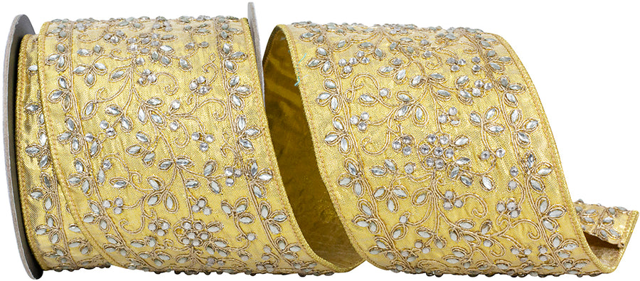 Gold 4 Inch Wired Edge Metallic Ribbon for Wreaths and Bows