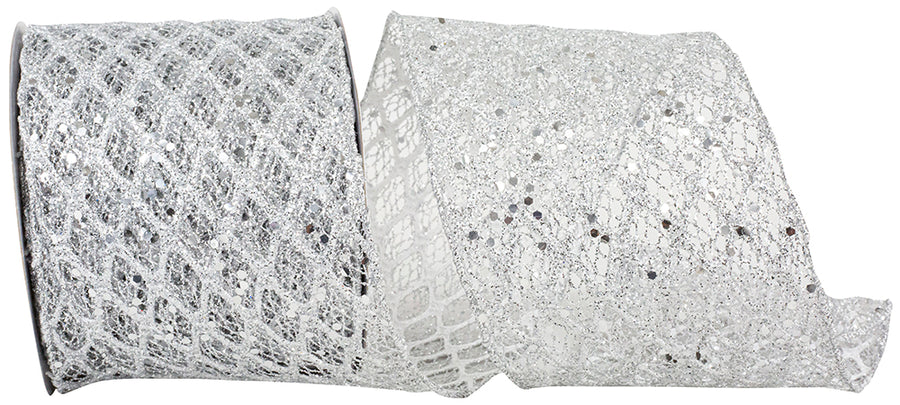 Silver Glitter Mesh Ribbon 4 Inch Wired Edge for Bows