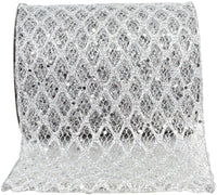 Silver 6 Inch Wired Edge Glitter Mesh Ribbon for Bows