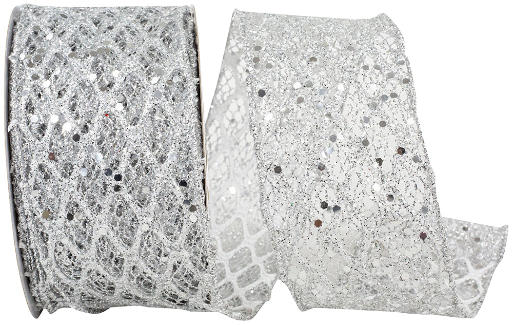 Silver Glitter Mesh Ribbon 2-1/2 Inch for Wreaths and Bows