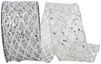 Silver Glitter Mesh Ribbon 2-1/2 Inch for Wreaths and Bows