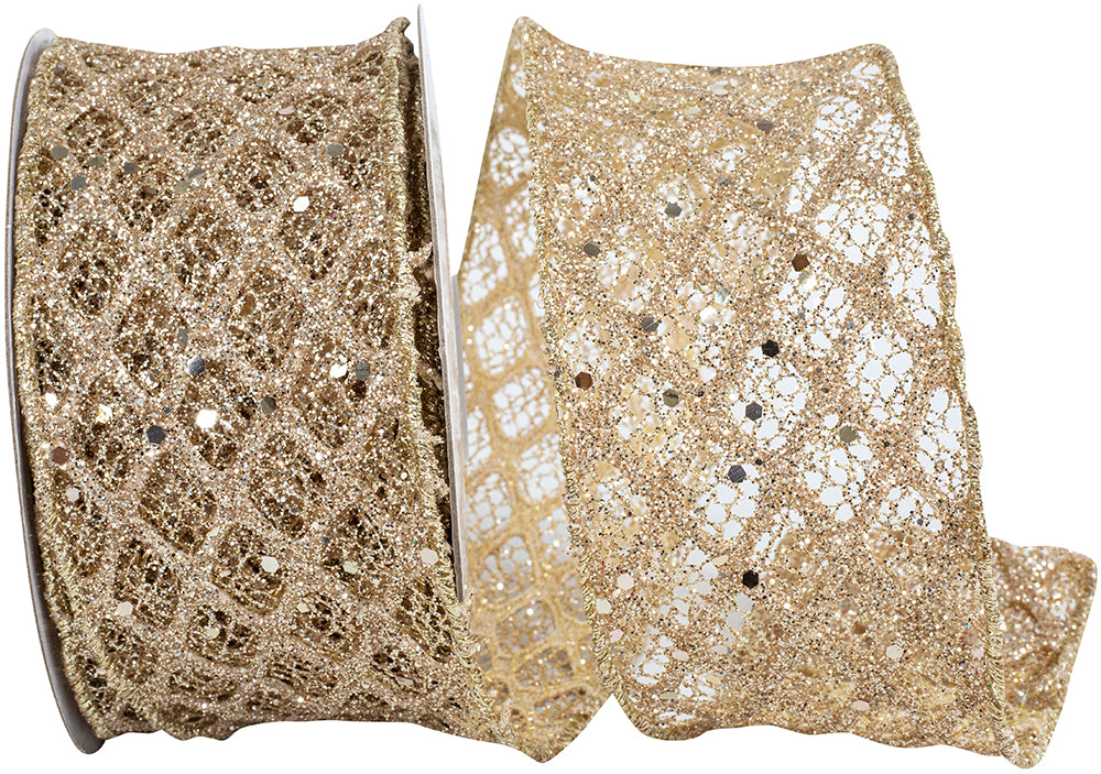 Glitter Mesh Ribbon 2-1/2 Inch Platinum Wired Edge