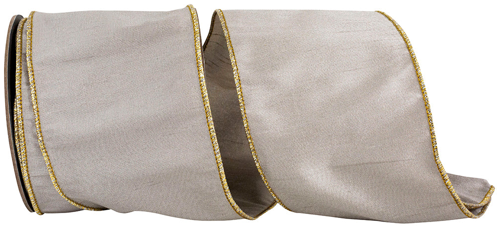 Platinum 4 Inch Dubai Select Dupioni Wired Edge Ribbon for Wreaths & Bows