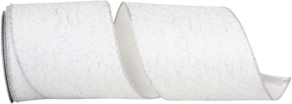 4 Inch White Silver Metallic Wired Edge Ribbon for Wreaths