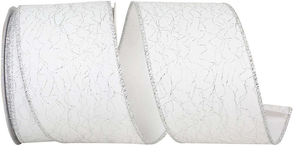 Metallic Weavers White Silver Wired Edge Ribbon 2-1/2 Inch