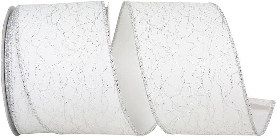 Metallic Weavers White Silver Wired Edge Ribbon 2-1/2 Inch