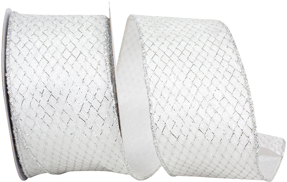 Mesh Velvet White Silver Ribbon 2-1/2 Inch for Bows