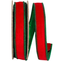 Velvet Touch Metallic Green Dupioni Wired Edge Ribbon Red Green 7/8 Inch