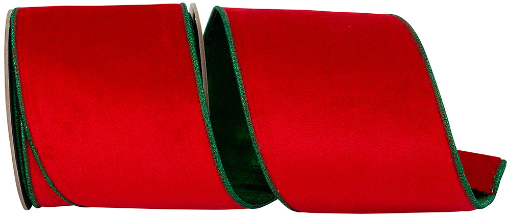 4 Inch Red Green Velvet Touch Wired Edge Ribbon
