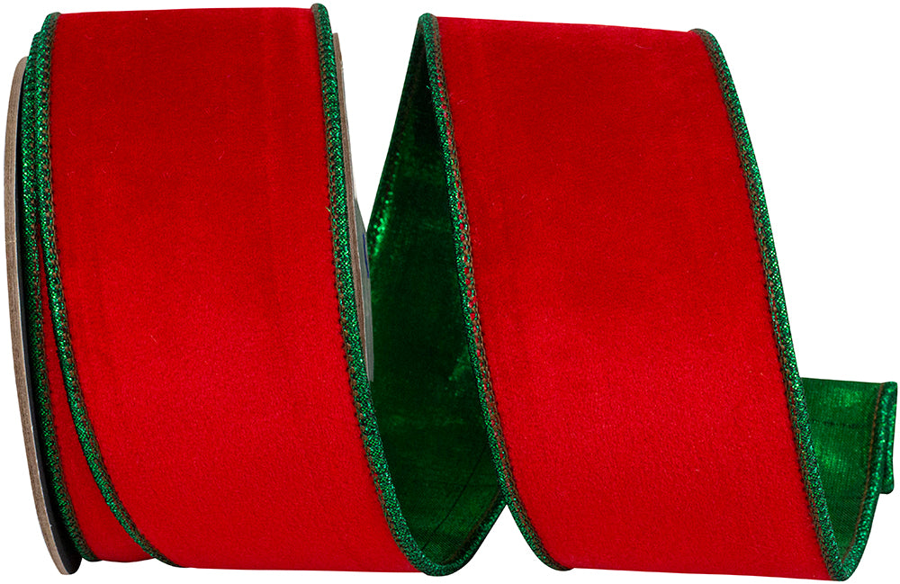 Red Green Velvet Touch 2-1/2 Inch Wired Edge Ribbon