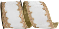 White 4 Inch Plush Velvet Sequin Wired Edge Ribbon