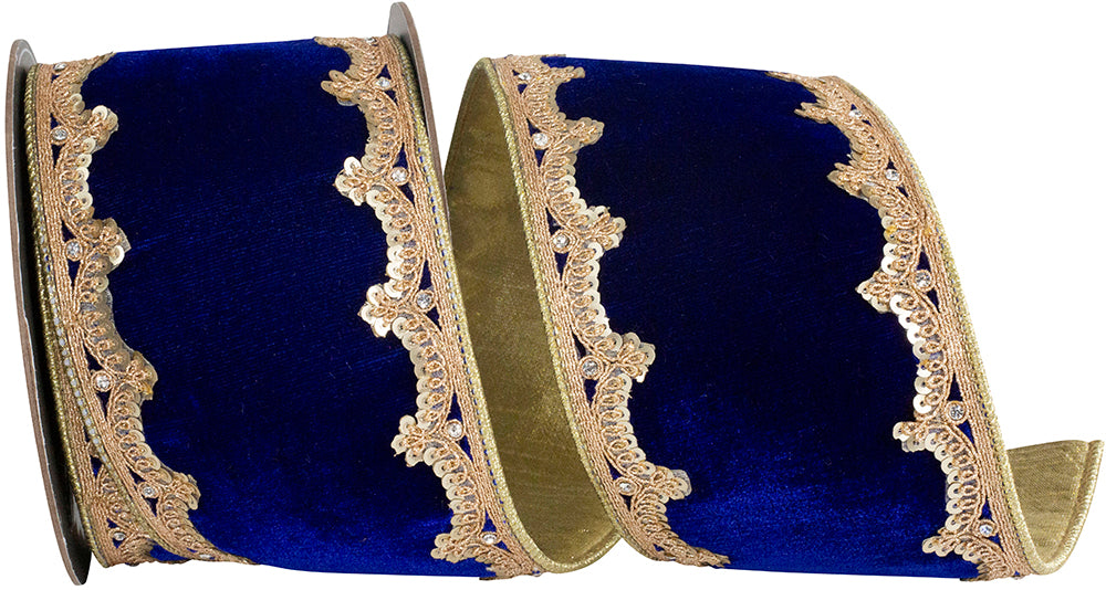 Navy 4 Inch Plush Velvet Sequin Ribbon for Wreaths and Bows