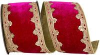 Ruby Velvet Sequin Wired Edge Ribbon 4 Inch for Wreaths