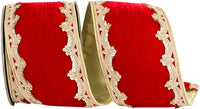 4 Inch Red Gold Plush Velvet Sequin Wired Edge Ribbon