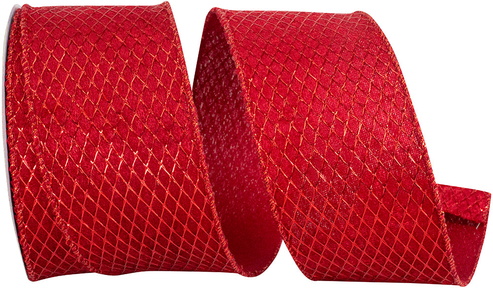 Scarlet Mesh Velvet Wired Edge Ribbon 2-1/2 Inch 10 Yards