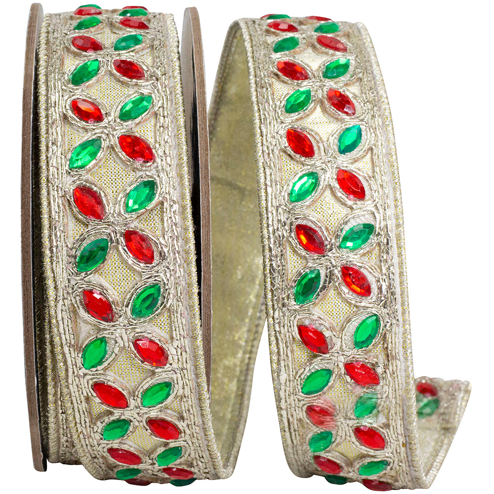 Metallic Red Green Deluxe Wired Edge Ribbon 1-1/2 Inch
