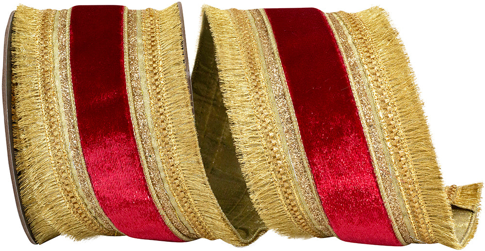Scarlet Gold 4 Inch Velvet Wired Edge Ribbon for Bows