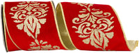 Red Gold Velvet Filigree Glitter 4 Inch Ribbon for Bows