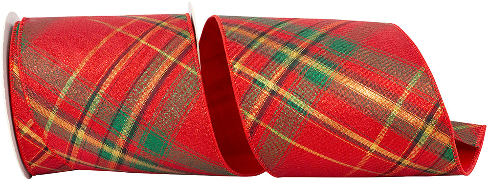 Diagonal Plaid Jumbo Metallic Satin Ribbon 4 Inch Multi