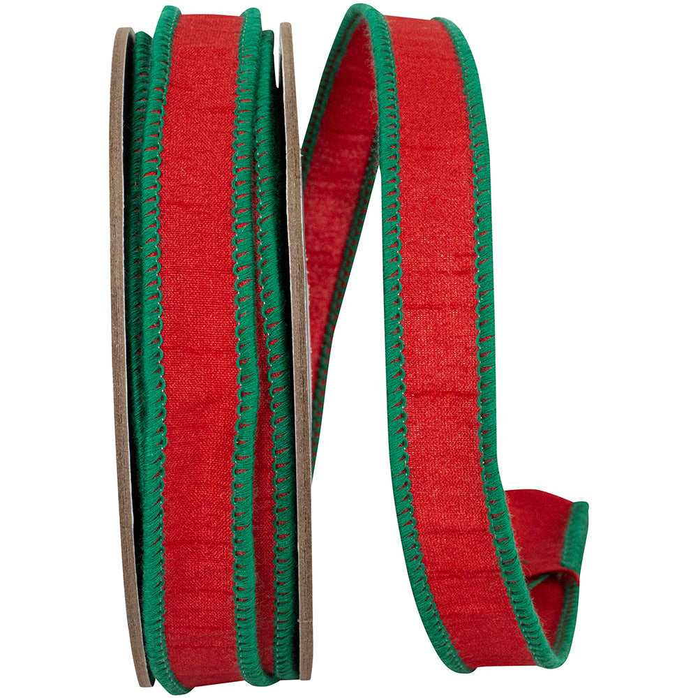 Red Green 7 8 Inch Dupioni Delight Christmas Wired Edge Ribbon for Wreaths & Bows