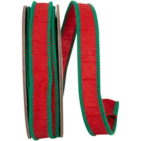 Red Green 7 8 Inch Dupioni Delight Christmas Wired Edge Ribbon for Wreaths & Bows