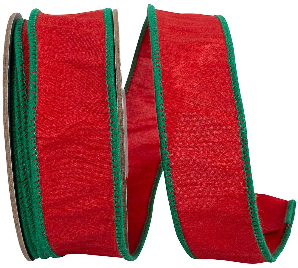 Red Green 1-1 2 Inch Dupioni Delight Christmas Wired Edge Ribbon for Wreaths & Bows