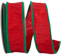 Red Green 1-1 2 Inch Dupioni Delight Christmas Wired Edge Ribbon for Wreaths & Bows
