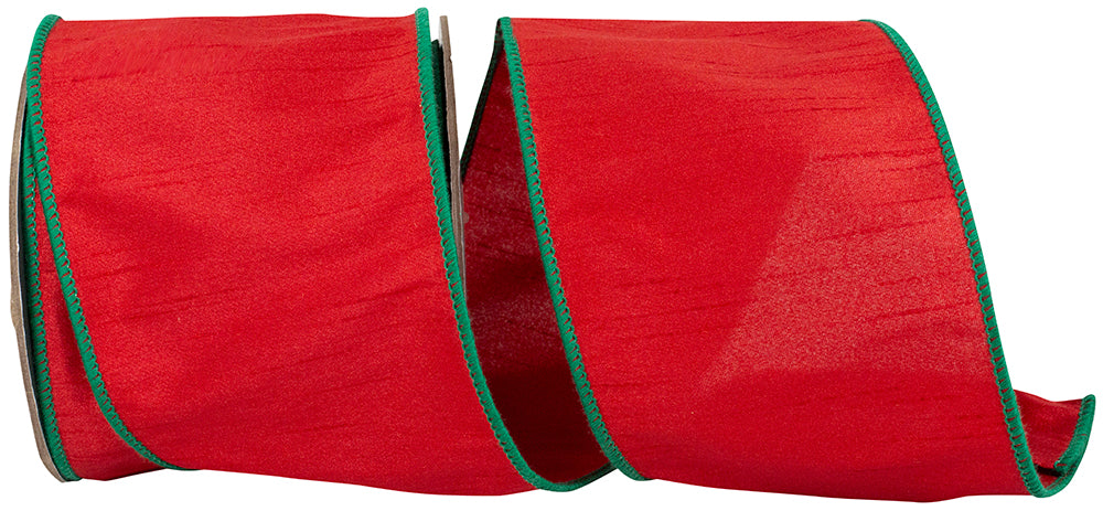 Red Green 4 Inch Dupioni Delight Christmas Wired Edge Ribbon for Wreaths & Bows