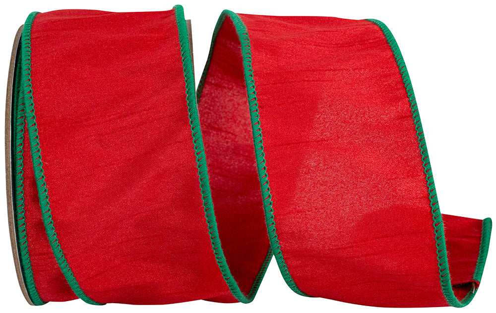 Red Green 2-1 2 Inch Dupioni Delight Christmas Wired Edge Ribbon for Wreaths & Bows