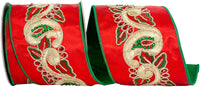 Red Green 4 Inch Paisley Embroidery Jewel Deluxe Satin Backed Wired Edge Ribbon for Wreaths & Bows