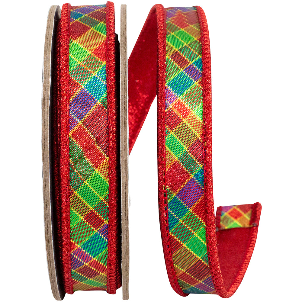 Metallic Plaid Ribbon 7/8 Inch Multi Color for Wreaths