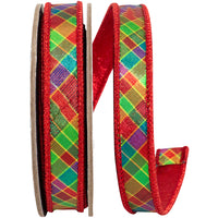 Metallic Plaid Ribbon 7/8 Inch Multi Color for Wreaths