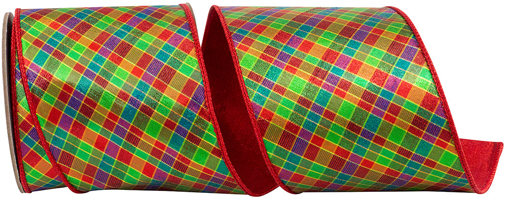 4 Inch Multi Plaid Metallic Wired Edge Ribbon for Bows