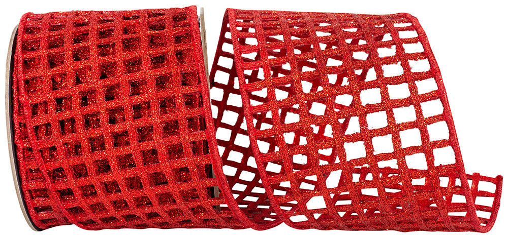 Red 4 Inch Glitter Wired Edge Ribbon for Wreaths and Bows