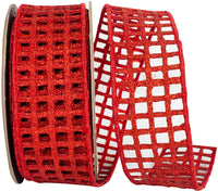 Red Open Mesh Glitter Deluxe Wired Edge Ribbon 2-1/2 Inch