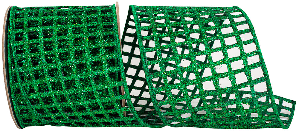 4 Inch Holiday Open Mesh Glitter Wired Edge Ribbon