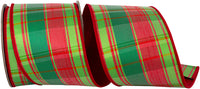 Plaid Jumbo Tradition Ribbon Red Green 4 Inch Dupioni Wired Edge