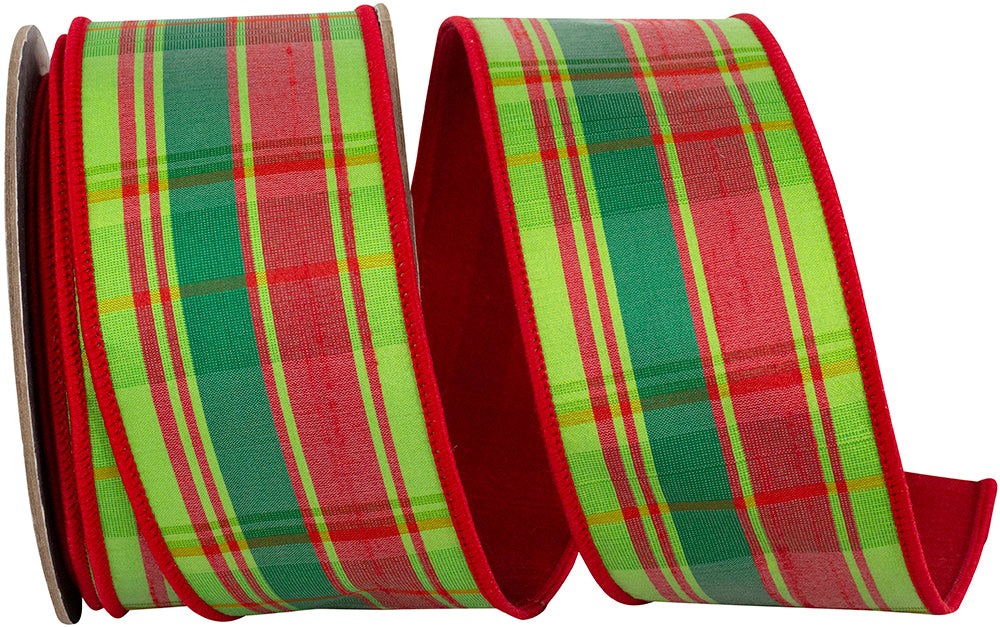 Plaid Jumbo Tradition Ribbon Red Green 2-1/2 Inch Wired Edge