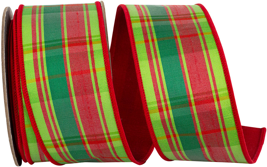 Plaid Jumbo Tradition Ribbon Red Green 2-1/2 Inch Wired Edge
