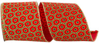 Red Green 4 Inch Roccoco Christmas Wired Edge Ribbon for Wreaths & Bows
