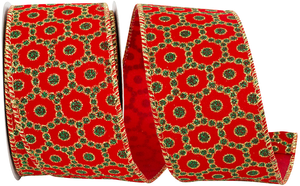 Red Green 2-1 2 Inch Roccoco Christmas Wired Edge Ribbon for Wreaths & Bows