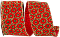 Red Green 2-1 2 Inch Roccoco Christmas Wired Edge Ribbon for Wreaths & Bows