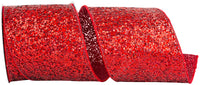 Red 4 Inch Wired Edge Sequin Glitter Ribbon for Bows