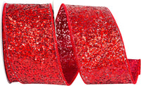 Red Sequin Glitter Wired Edge Ribbon 2-1/2 Inch for Bows