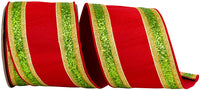 4 Inch Red Green Dupioni Glitter Wired Edge Ribbon