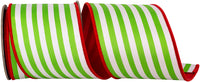 Red Green 4 Inch Stripe Vertical Twill Deluxe Red Dupioni Backed Wired Edge Ribbon for Wreaths & Bows